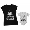 Zestaw koszulek rodzinnych dla mamy i syna Coffe is magic Milk is magic